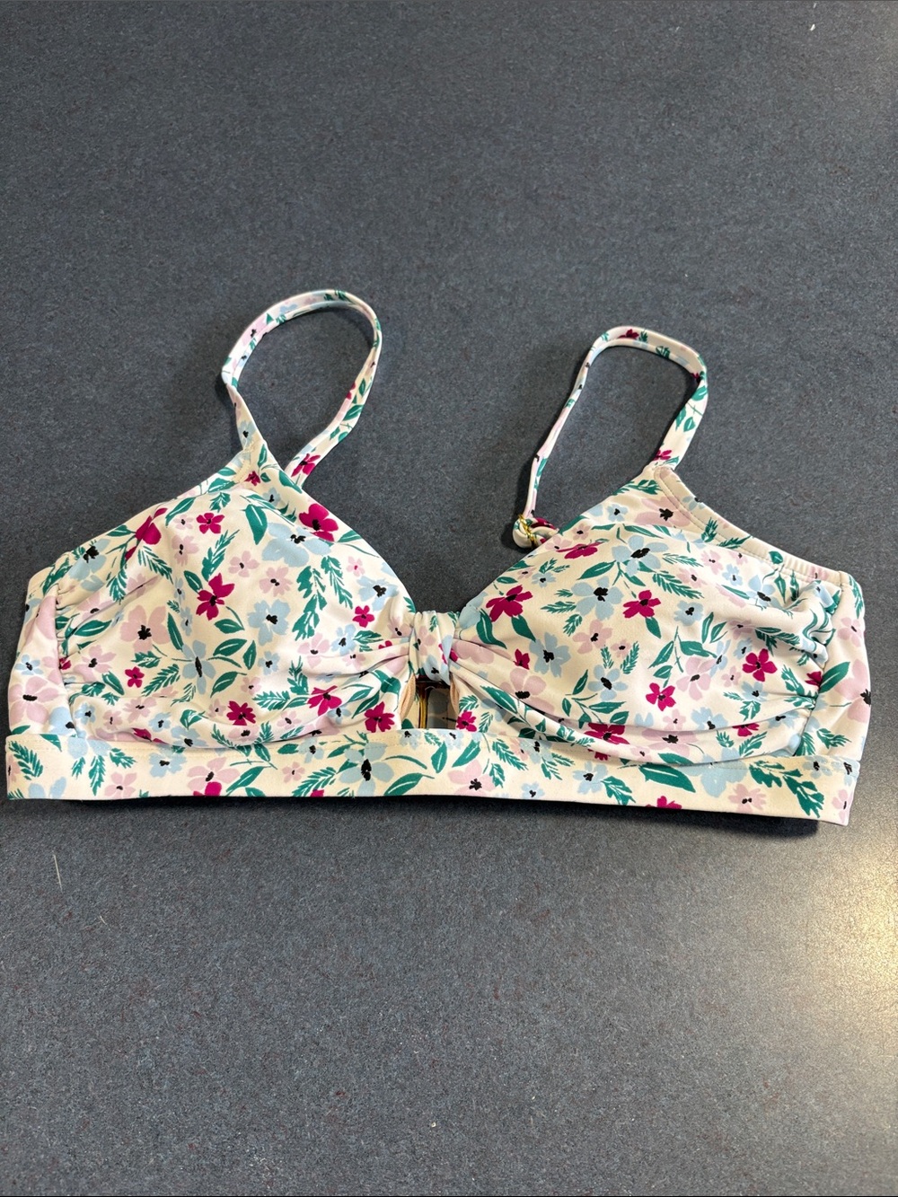 Kona Sol Floral Bikini Top in Cream, Pink, Green